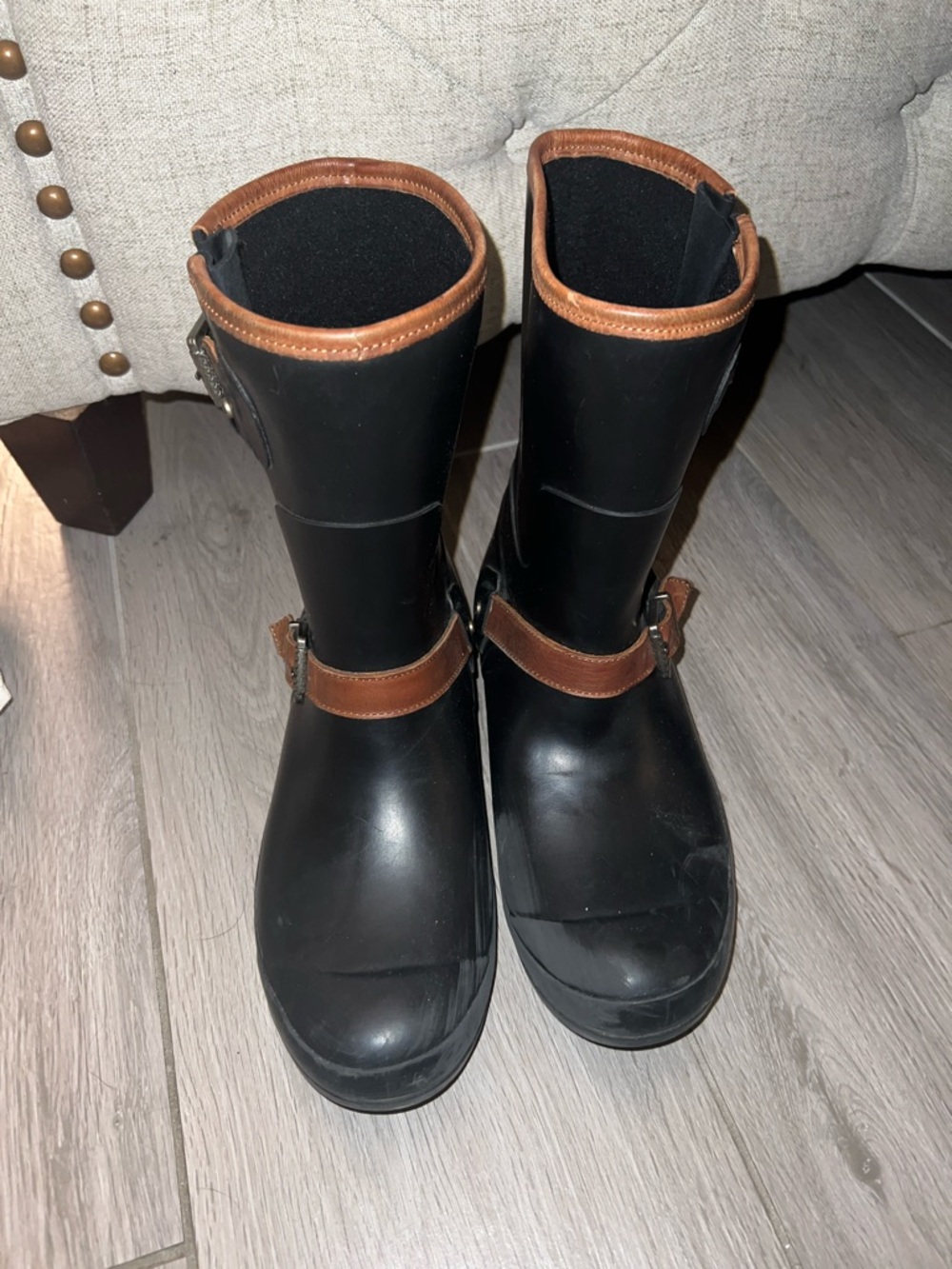 Sperry Black with Brown Trim Women's Winter Rain Boots